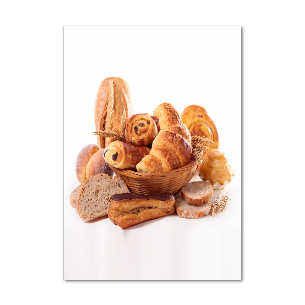 Glasbild vertikales Brot im Korb