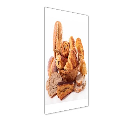 Glasbild vertikales Brot im Korb