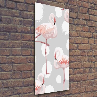 Glasbild vertikales Flamingos und Punkte