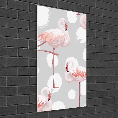Glasbild vertikales Flamingos und Punkte