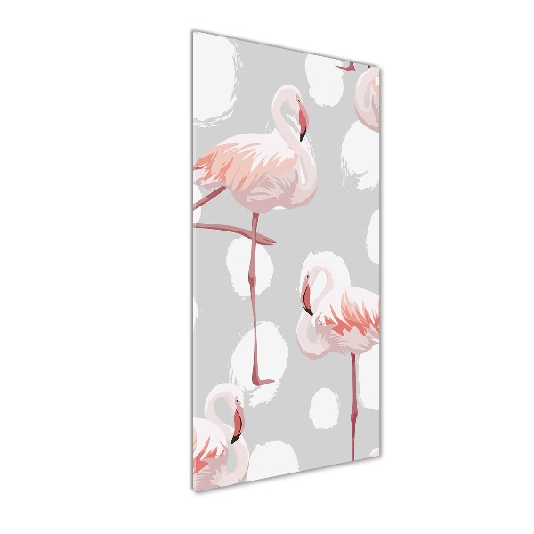 Glasbild vertikales Flamingos und Punkte