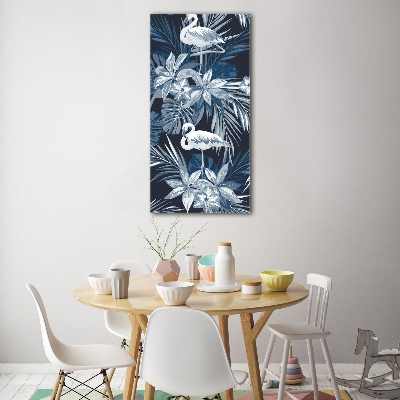 Bild aus glas vertikales Blumen und Flamingos