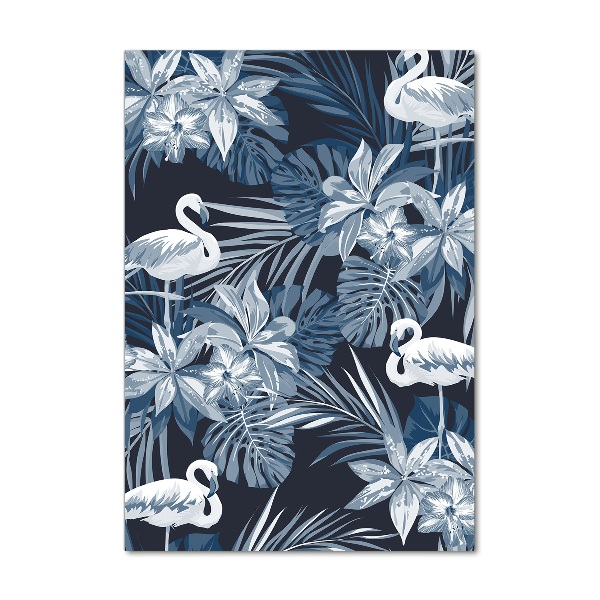 Bild aus glas vertikales Blumen und Flamingos