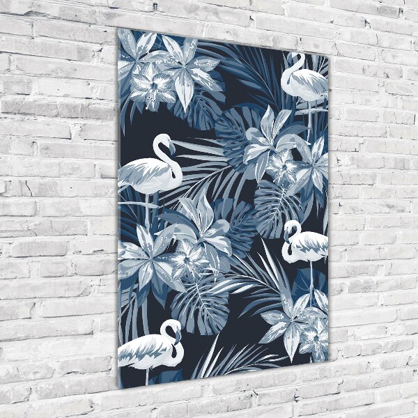 Bild aus glas vertikales Blumen und Flamingos