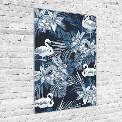 Bild aus glas vertikales Blumen und Flamingos