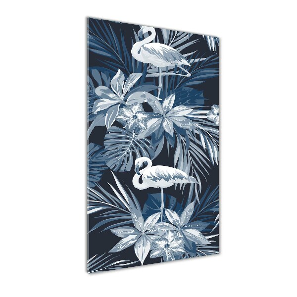 Bild aus glas vertikales Blumen und Flamingos