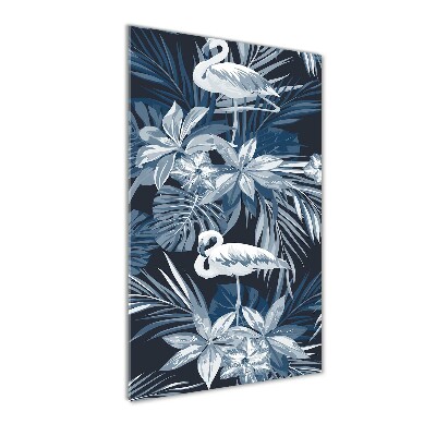 Bild aus glas vertikales Blumen und Flamingos