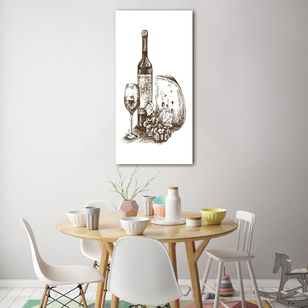 Glasbild vertikales Wein und Snacks