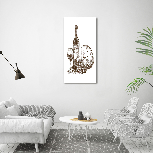 Glasbild vertikales Wein und Snacks