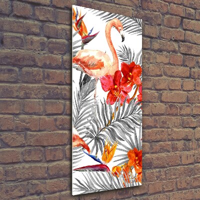 Bild aus glas vertikales Flamingos und Blumen