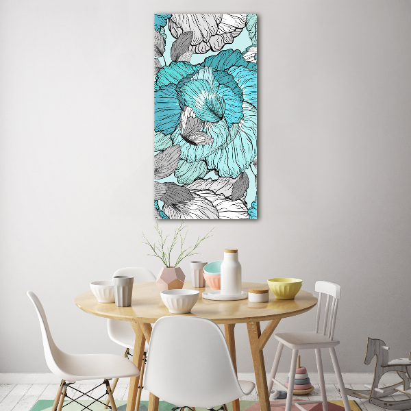 Glasbild vertikales Blumenmuster