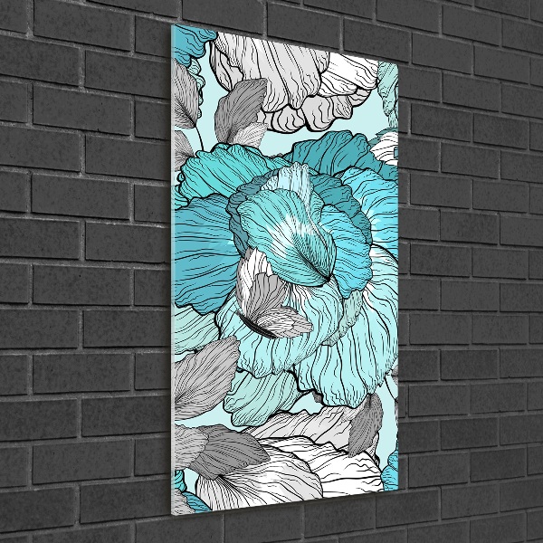 Glasbild vertikales Blumenmuster