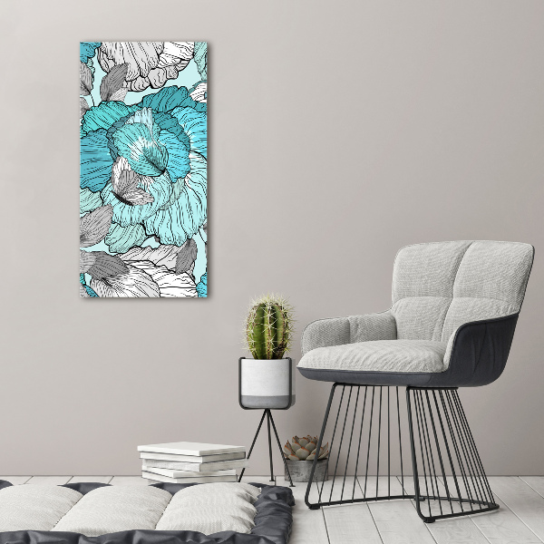 Glasbild vertikales Blumenmuster