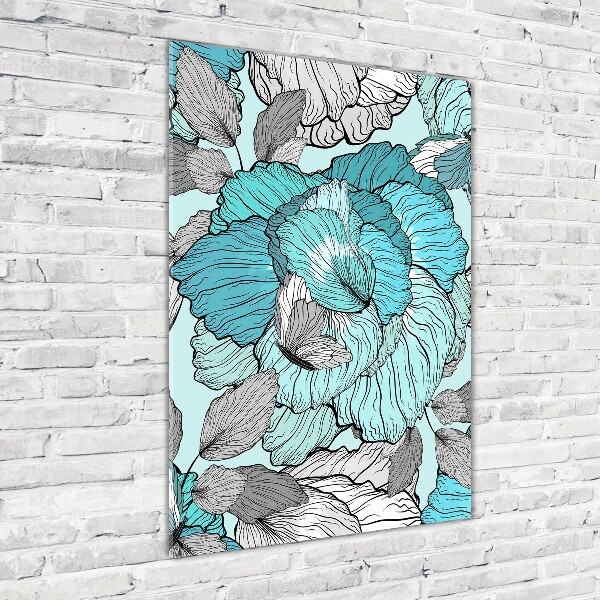 Glasbild vertikales Blumenmuster