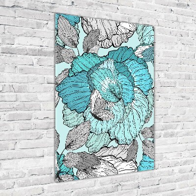 Glasbild vertikales Blumenmuster