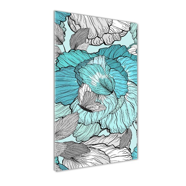 Glasbild vertikales Blumenmuster