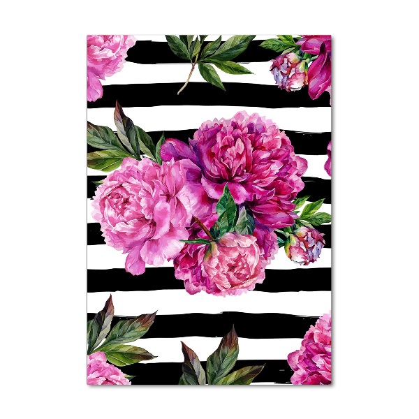 Glasbild vertikales Pfingstrosen