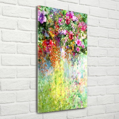 Glasbild vertikales Bunte Blumen