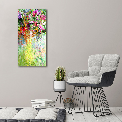 Glasbild vertikales Bunte Blumen