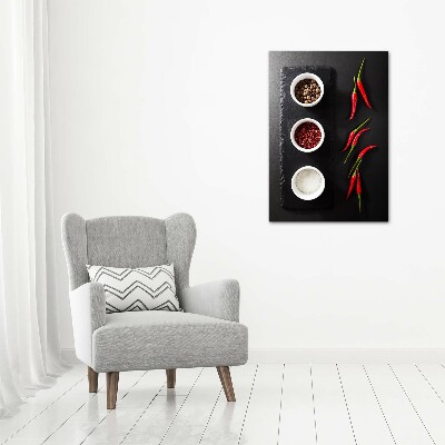 Glasbild vertikales Gewürze und Paprika