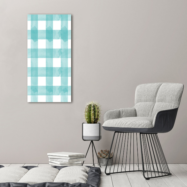 Glasbild vertikales Blau kariert