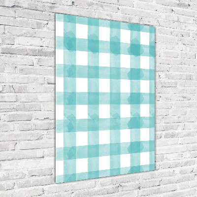 Glasbild vertikales Blau kariert