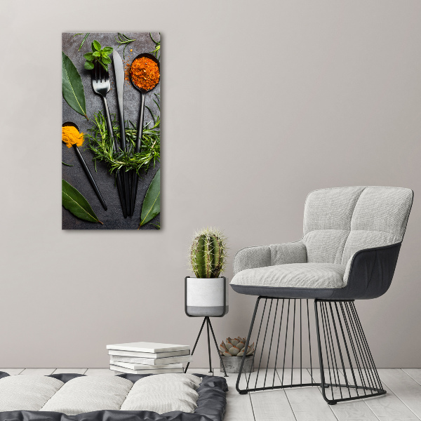 Foto auf glas vertikales Besteck und Gewürze