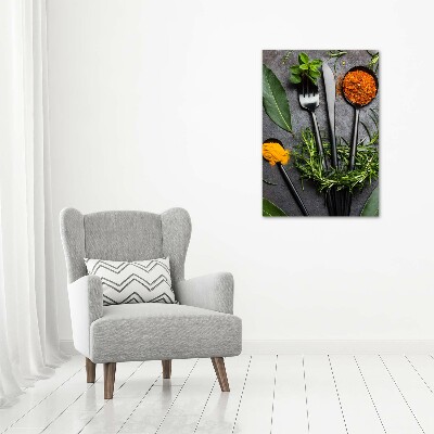 Foto auf glas vertikales Besteck und Gewürze