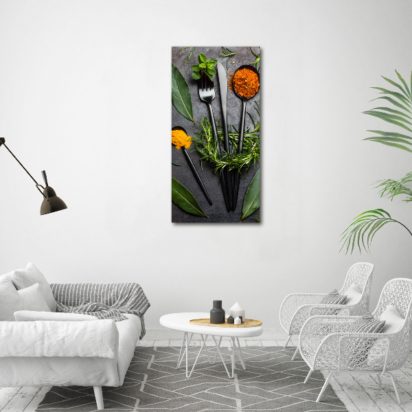 Foto auf glas vertikales Besteck und Gewürze