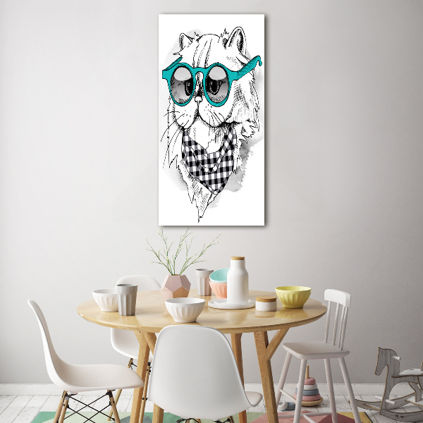 Foto auf glas vertikales Katze mit Brille