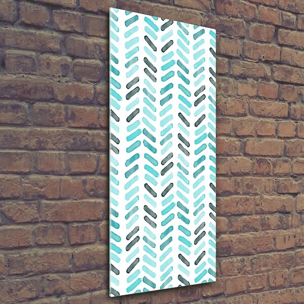 Glasbild vertikales Blaues Fischgrätmuster