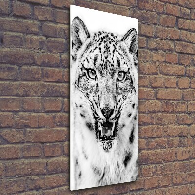 Glasbild vertikales Schneeleopard