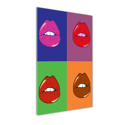 Glasbild vertikales Bunte Lippen