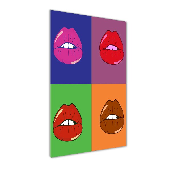 Glasbild vertikales Bunte Lippen