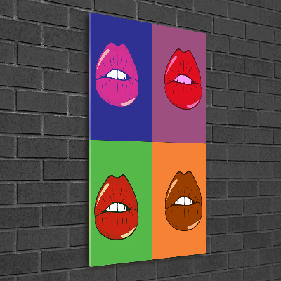 Glasbild vertikales Bunte Lippen