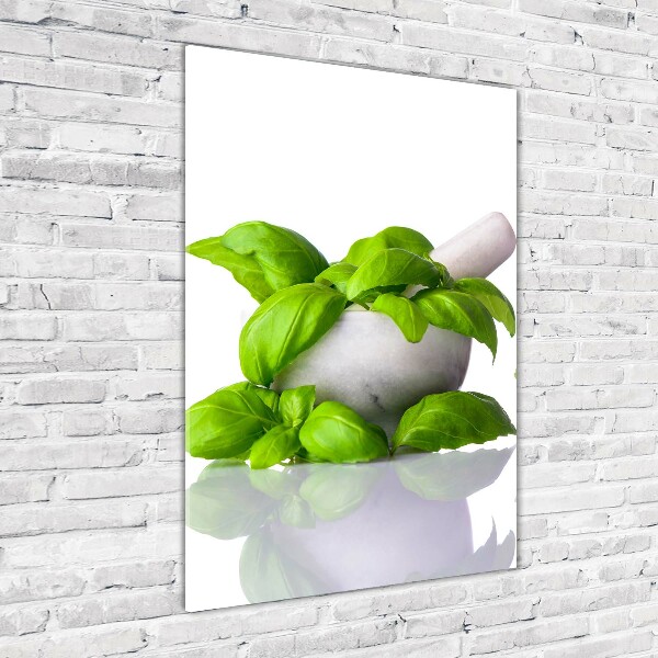 Foto auf glas vertikales Mörser und Kräuter