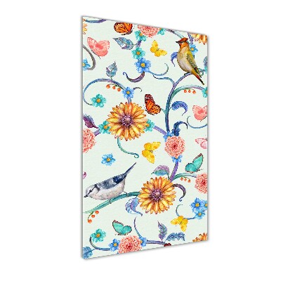 Bild aus glas vertikales Vögel, Schmetterlinge, Blumen