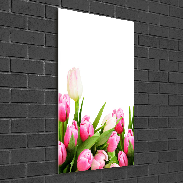 Glasbild vertikales Rosa Tulpen