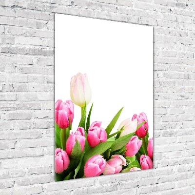 Glasbild vertikales Rosa Tulpen