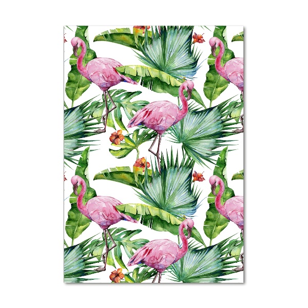 Bild aus glas vertikales Blätter und Flamingos