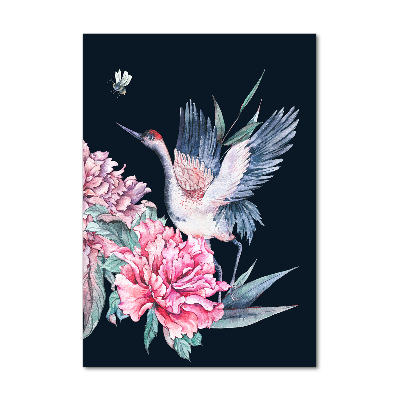 Bild aus glas vertikales Kraniche und Pfingstrosen