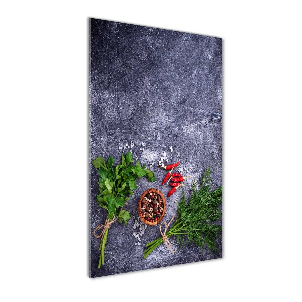 Glasbild vertikales Kräuter und Gewürze