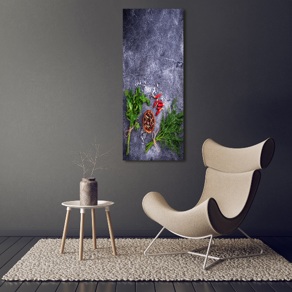 Glasbild vertikales Kräuter und Gewürze