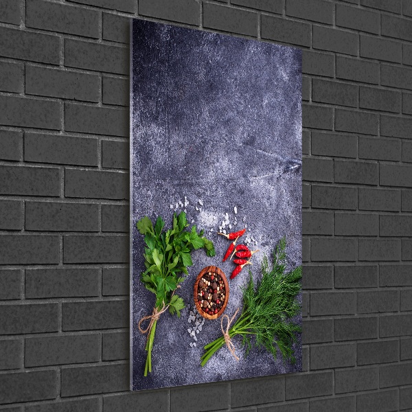 Glasbild vertikales Kräuter und Gewürze