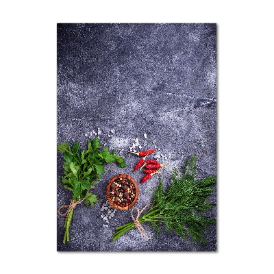 Glasbild vertikales Kräuter und Gewürze