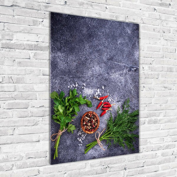 Glasbild vertikales Kräuter und Gewürze