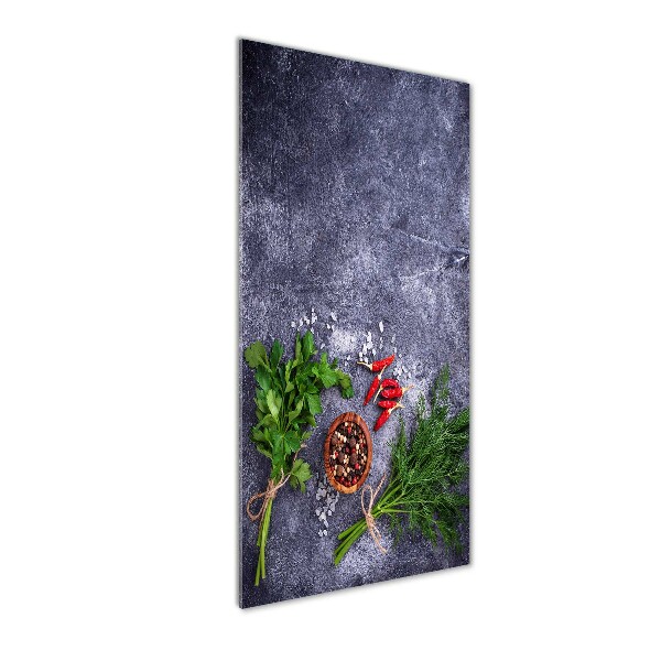 Glasbild vertikales Kräuter und Gewürze