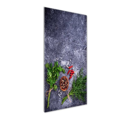 Glasbild vertikales Kräuter und Gewürze