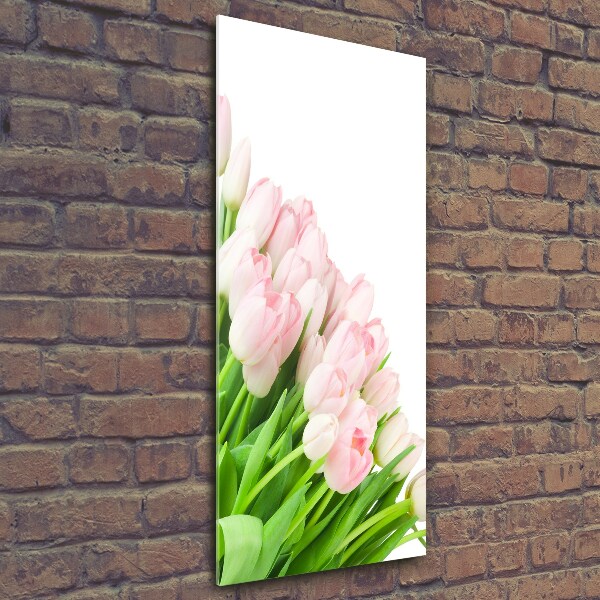 Glasbild vertikales Rosa Tulpen