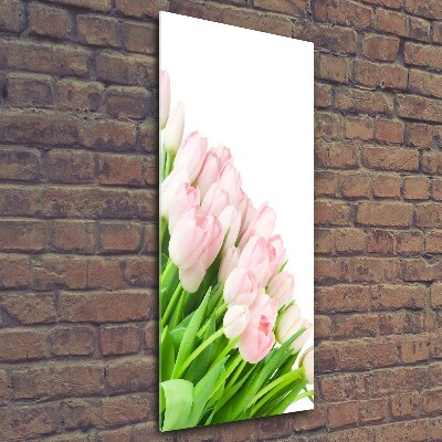 Glasbild vertikales Rosa Tulpen